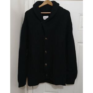 Bolivares mens xl shawl collar chunky cardigan sweater 100% Peruvian wool black
